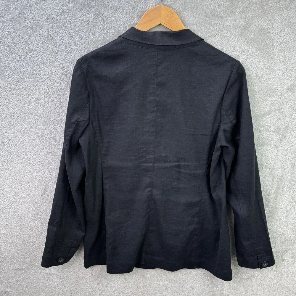 J. Jill Linen Blend Black Blazer Women's PS One Button Relaxed Stretch Pockets
